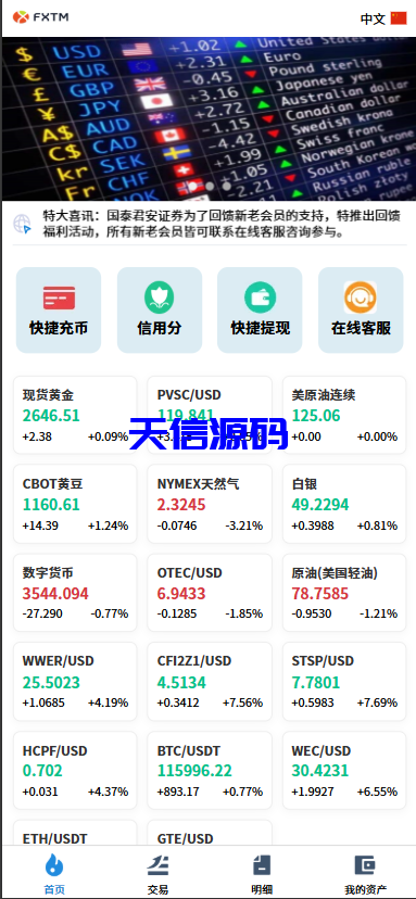 海外多语言微交易系统/虚拟币黄金期货外汇贵金属微盘源码-天信源码网-精品源码网站